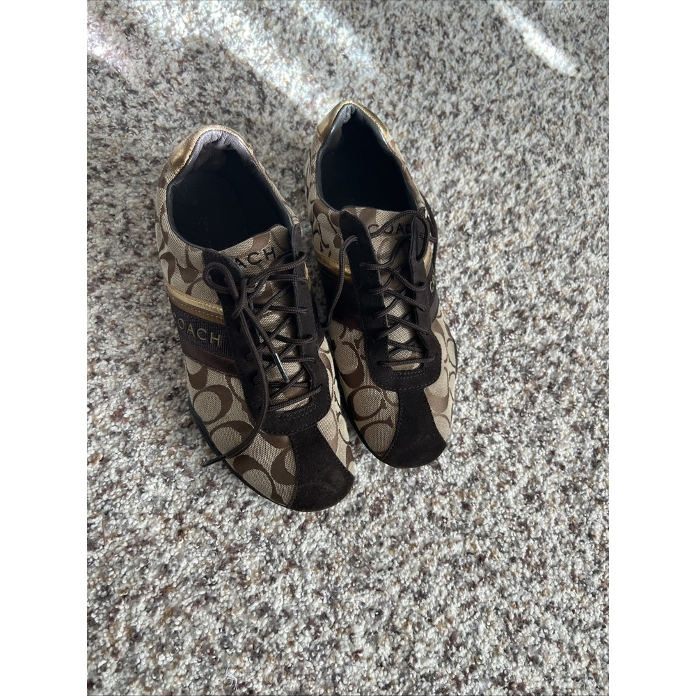 Coach Women's "Jayme" Signature Print Sneakers Brown Beige Size 8 Great Cond